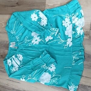 Floral Teal Blouse With Flower Design